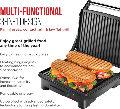 Miniatura 6 de Chefman Tostadora digital de 2 rebanadas, emergente, parrilla de prensa Panini y platos recubiertos para sándwiches gourmet, superficie de acero