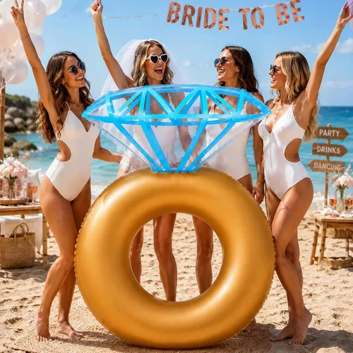 Miniatura 6 de Jasonwell Anillo de diamante inflable Flotador de piscina - Anillo de compromiso para fiesta de soltera, decoración de escenario de natación, tubo