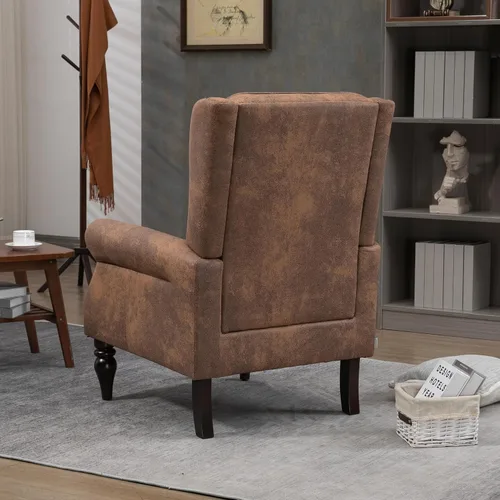 Miniatura 7 de Henf Sillón moderno tapizado con patas de madera resistentes y respaldo alto, sillón de tela para oficina, para sala de estar, dormitorio (café)