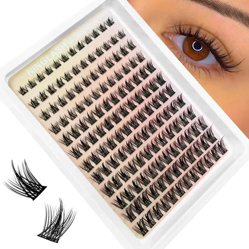 Miniatura 21 de Extensiones de pestañas naturales en racimo de pestañas finas de 0.315 a 0.472 pulgadas, racimos de pestañas cortas de aspecto natural, extensiones