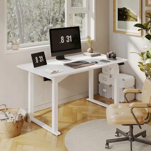 Miniatura 2 de SANODESK Escritorio de pie de 4 patas, escritorio eléctrico ajustable en altura con ajustes preestablecidos de memoria para oficina en casa, Blanco
