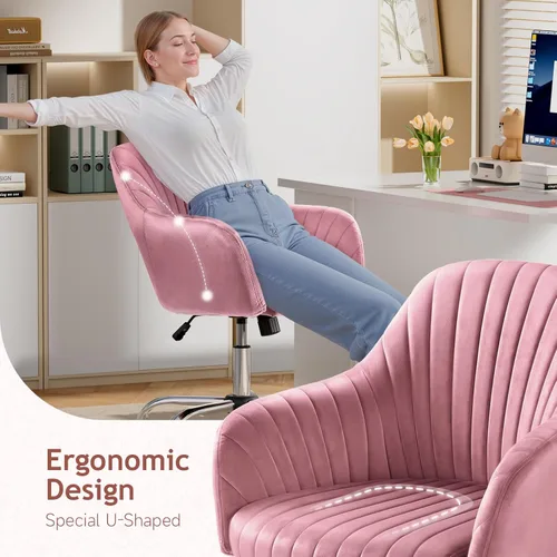Miniatura 3 de Warmiehomy Silla de Escritorio de Terciopelo para Oficina en Casa, Silla de Trabajo Giratoria Ajustable Moderna, Sillas de Tocador para Mujeres