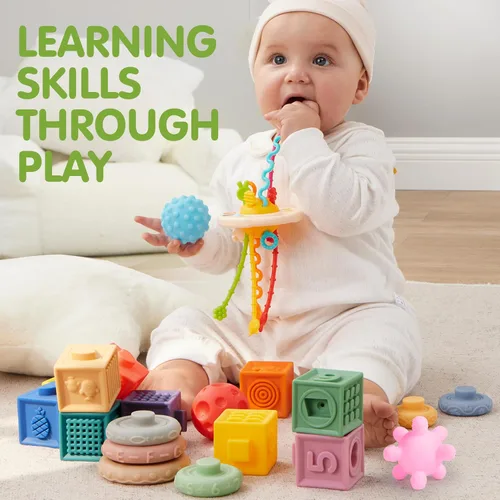 Miniatura 6 de JOYIN Juguetes para bebés - Juguetes Montessori para bebés, juguetes sensoriales de grado alimenticio presentes en círculos apilables