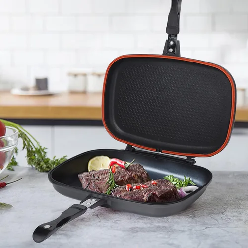 Miniatura 2 de Sartén abatible de doble cara para parrilla, utensilios de cocina, utensilios de cocina, sartén antiadherente, sartén de doble cara para uso
