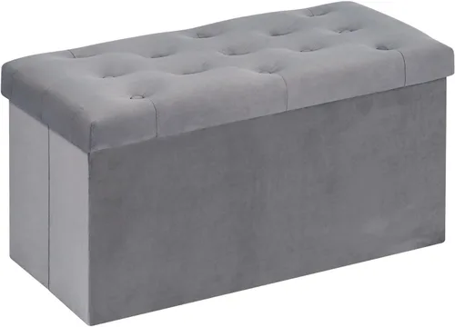 B FSOBEIIALEO Otomana de Almacenamiento Plegable, Banco Largo de Zapatos Otomanas, Asiento Reposapiés de Cofre de Almacenamiento de Terciopelo Gris