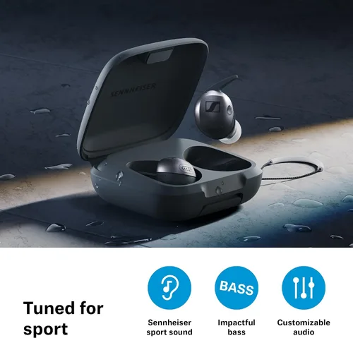 Miniatura 2 de Sennheiser Momentum Sport - Auriculares con ajuste de sonido deportivo y ANC adaptativo, ajuste seguro, duración de la batería de 24 horas, Negro