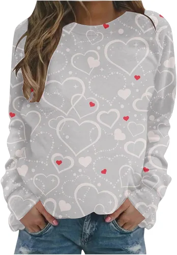 Pink Love Sweatshirt for Women 2024 Valentine's Day Long Sleeve Tops Trendy Casual Creweck Loose Fit T-Shirts Blouses