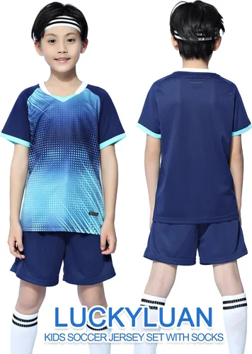 Miniatura 2 de LUCKYLUAN Conjunto de camiseta de fútbol para niños con calcetines para niños y niñas, uniforme deportivo