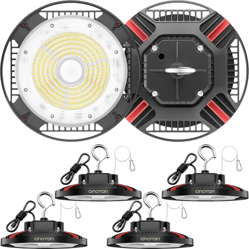Miniatura 16 de CINOTON Luz LED UFO de Bahía Alta de 100W, Luces LED de Aluminio para Tienda con 15000LM, Iluminación de Bahía Comercial de 5000K para Almacén
