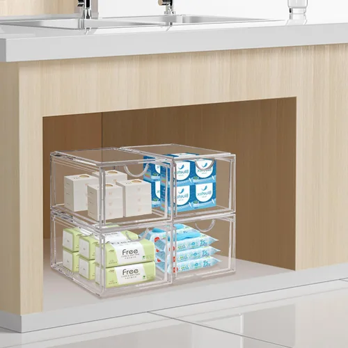 Miniatura 7 de AMEITECH - 2 unidades de organizador de cajones transparentes y apilables, organizador de maquillaje para el baño, contenedores de almacenamiento