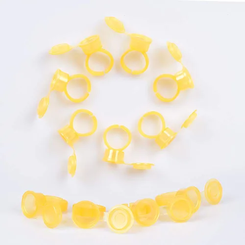 Miniatura 4 de Tovip 50 unids/lote Microblading Pigmento Tatuaje Anillo Tazas con Tapa de Cubierta para Maquillaje Permanente Cejas Pegamento Contenedor Amarillo