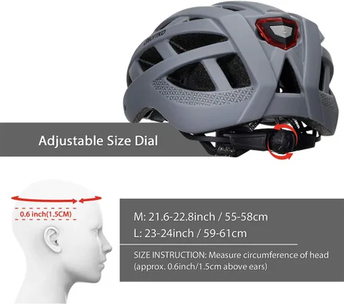 Miniatura 6 de Casco de bicicleta para adultos, hombres y mujeres, con luz - Casco de bicicleta de montaña y carretera con almohadillas de repuesto y visera Gris