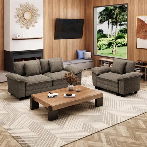 Miniatura 31 de MIXPATIO Juego de sofá modular Cloud en forma de U, asiento profundo de 3 piezas, sofá modular de 6 plazas y brazos extraíbles, felpilla de felpa