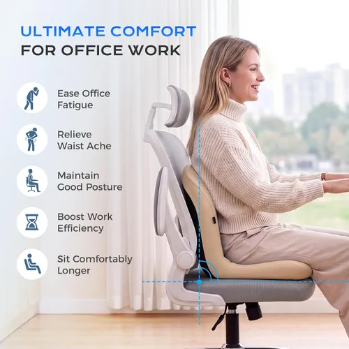Miniatura 7 de Coverado Cojín de asiento de automóvil y almohada de apoyo lumbar, de una pieza, de piel de napa, espuma viscoelástica, ergonómico, para el dolor