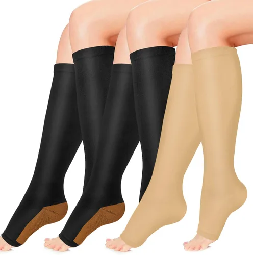 Calcetines de compresión de cobre para mujeres y hombres, punta abierta, 15-20 mmHg, es el mejor apoyo para la recuperación de la circulación y uso