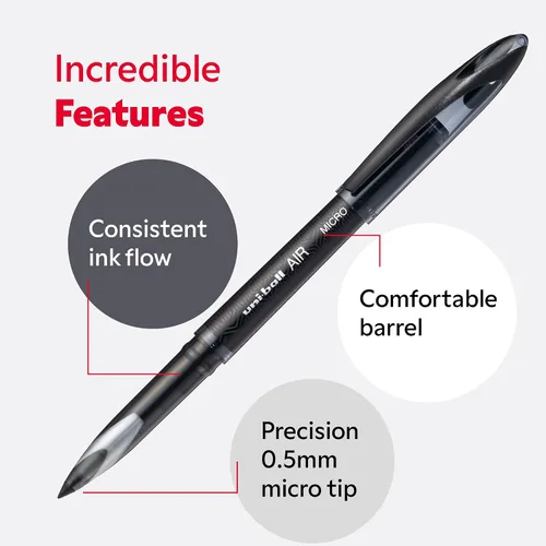Miniatura 4 de uni-ball UB-188-M Micro Air Rollerball Plumas. Punta premium de 0.020 in para escritura a mano súper suave. Escribe como una pluma estilográfica.