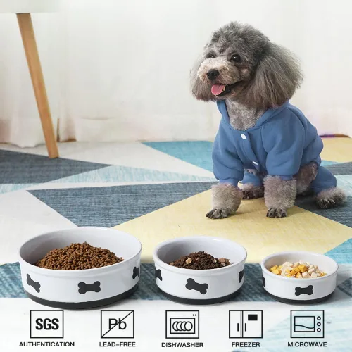 Miniatura 2 de Sweejar Cuencos de cerámica para perros con patrón de huesos, plato de comida para perros medianos, cuenco de porcelana para agua de 35 onzas azul