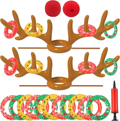 Christmas Games Decorations, Inflatable Reindeer Antler Ring Toss Game, Stocking Stuffers for Men Women Kids Teens Adults, Christmas Party Games Fun