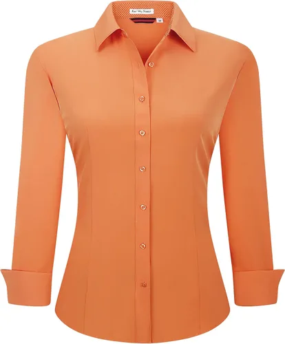 Miniatura 6 de Alex Vando Camisas de vestir para mujer, sin arrugas, ajuste regular, manga larga, elástica, camisa de trabajo