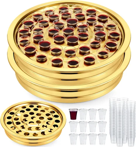 Miniatura 14 de Zhehao - 1 bandeja de comunión con cáliz desechables para suministros de iglesia, cada juego de suministros de comunión de 40 agujeros, bandejas
