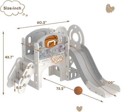 Miniatura 7 de YUFU Conjunto de Tobogán 9 en 1 para Niños Pequeños, Tobogán para Niños de 1-3 Años, Conjunto de Juegos para Niños Pequeños con Aro de Baloncesto