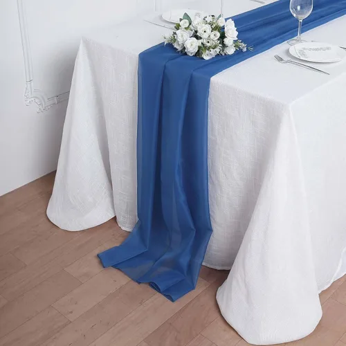 Tableclothsfactory Camino de mesa de gasa de 22 x 80 pulgadas, color azul real, para bodas, fiestas, banquetes, decoración, ajuste rectangular y