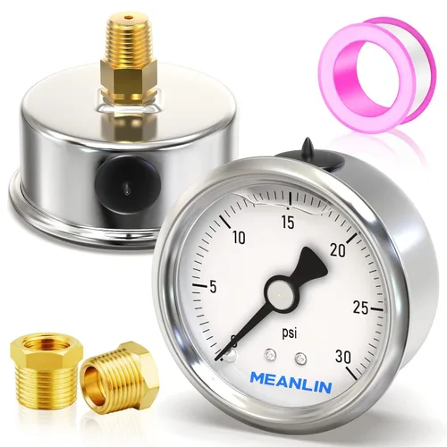 Miniatura 105 de MEANLIN MEASURE - Manómetro de acero inoxidable, relleno de líquido, esfera con cara de 2.5 pulgadas, NPT de 1/4 de pulgada, agua, aceite y gas