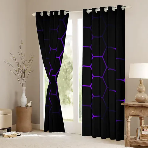 Miniatura 14 de Feelyou - Cortinas de ventana en forma de panal, tema geométrico hexagonal con luces de neón verdes, para chicos adolescentes y hombres, elegante