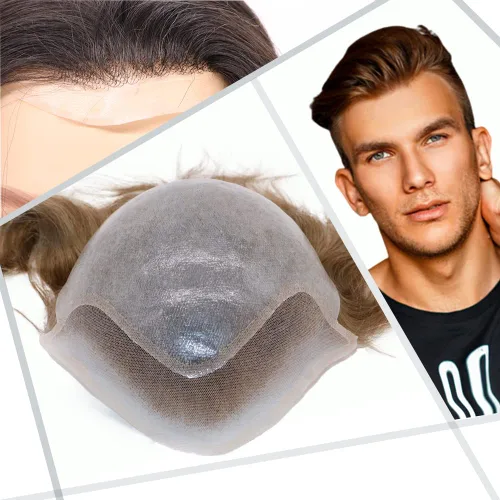 Miniatura 23 de Toupee - Peluca de cabello humano europeo con encaje frontal suizo y línea capilar natural para hombre, con piel sintética, sistema de reemplazo