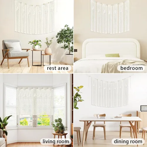 Miniatura 5 de onaner Tapiz bohemio de macramé para colgar en la pared con cuerda para colgar, tapiz tejido bohemio de algodón natural, decoración de macramé