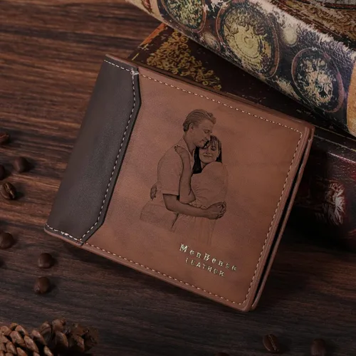 Miniatura 22 de INBLUE Billetera plegable grabada personalizada, cartera de cuero personalizada con foto y texto grabado, regalos para hombres, marido, papá, hijo