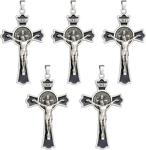 Miniatura 9 de Colgante de cruz de crucifijo de exorcismo de San Benito para bricolaje, rosario, collar, coronilla, pieza de joyería, accesorios para hacer dijes