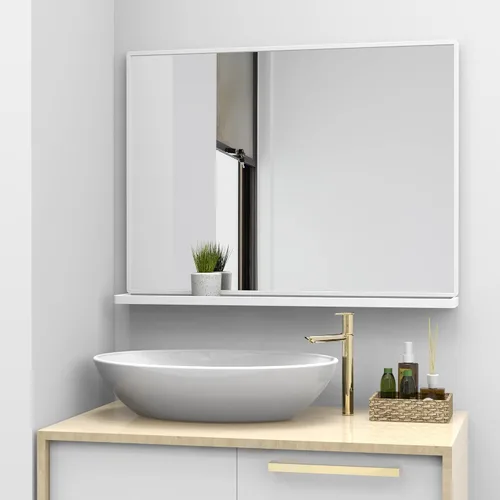 Miniatura 19 de Espejo de baño con estante, espejo de pared rectangular negro, marco de metal, colgante horizontal o vertical (24 x 20 pulgadas)