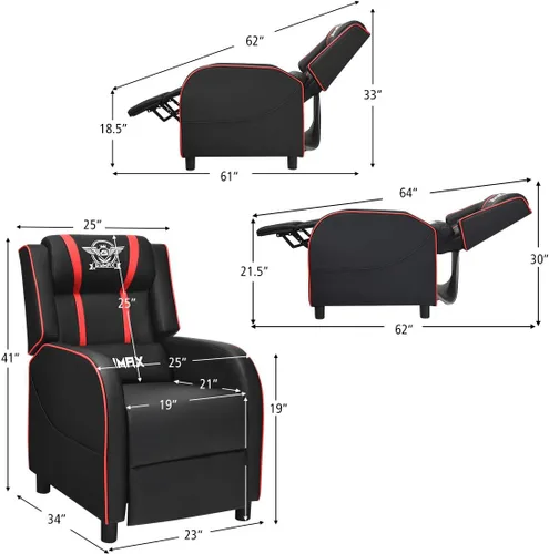 Miniatura 3 de POWERSTONE Silla reclinable para juegos, sillas reclinables para adultos, sofá ergonómico de cuero con reposapiés, soporte lumbar, reposacabezas