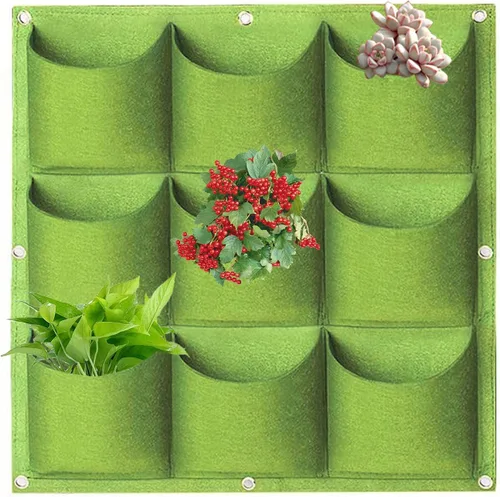 Miniatura 14 de Bolsas de cultivo colgantes para plantar, 9 bolsillos para colgar en la pared, bolsa de cultivo vertical para jardín interior y exterior, contenedor