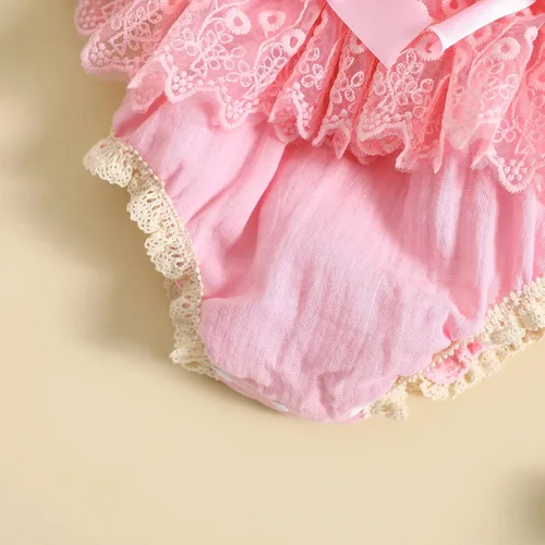 Miniatura 6 de Mameluco de burbujas para bebé niña con encaje y tutú con mangas con volantes, traje de verano