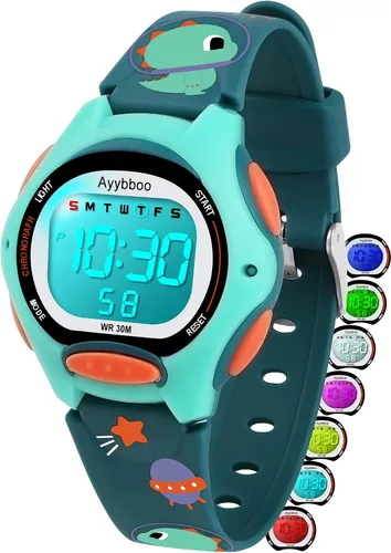 Kids Watch Digital with Cartoon Band, Colorful LED Lights 30M Waterproof, Alarm Clock, Sport Watch with Stopwatch, Cute Child Presents for Girls