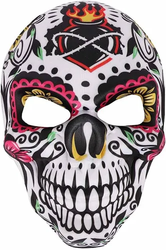 BaronHong Máscara de calavera de azúcar del Día de los Muertos, máscara de Halloween para cosplay, fiesta mexicana, suministros de disfraces
