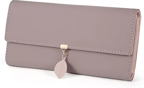 Miniatura 157 de UTO - Cartera pequeña RFID de piel sintética con dije de hoja, cierre de cremallera y tarjetero.