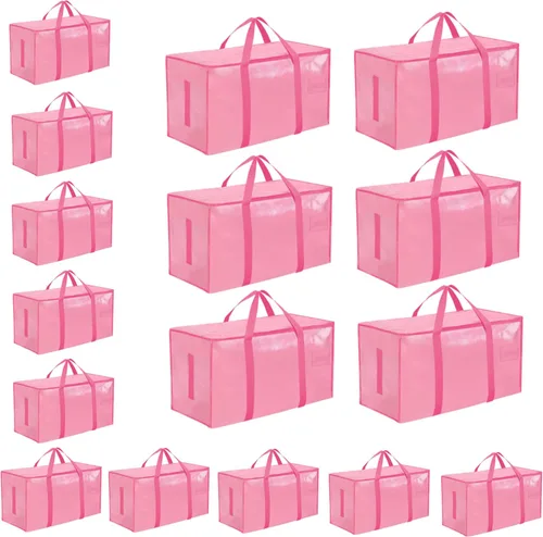 Miniatura 37 de Paquete de 4 bolsas de mudanza extra grandes y resistentes, bolsas de almacenamiento impermeables con asas y cremalleras, plegables para dormitorio