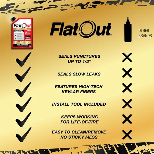 Miniatura 7 de FlatOut Sellador de neumáticos multiusos todoterreno – Previene y repara neumáticos planos – Sella fugas – Contiene Kevlar – Sellador de neumáticos