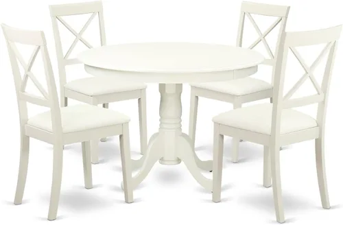 Miniatura 11 de East West Furniture HLBO3-CAP-C - Juego de mesa de comedor de 3 piezas para espacios pequeños, contiene una mesa de comedor redonda con pedestal y 2