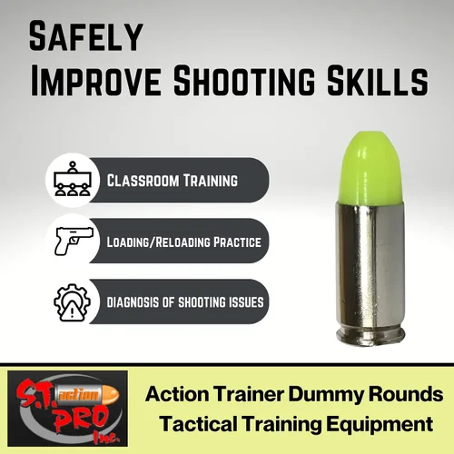 Miniatura 2 de ST Action Pro - Rondas ficticias de 9mm – Paquete de 5 municiones de entrenamiento inertes para tiro en seco, ejercicios de mal funcionamiento y uso
