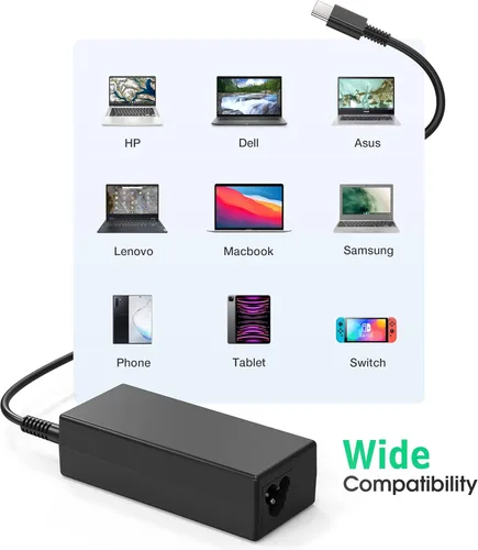 Miniatura 2 de Cargador USB C para laptop, cargador de Chromebook de 65 W, compatible con HP Lenovo, Dell, Asus, Acer, Samsung, Google, Chromebook, cargador rápido