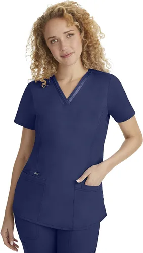 Miniatura 7 de Healing Hands Scrubs Top 3 bolsillos con cuello en V 2278 Jasmin para mujer, Azul (Aqua Mist)