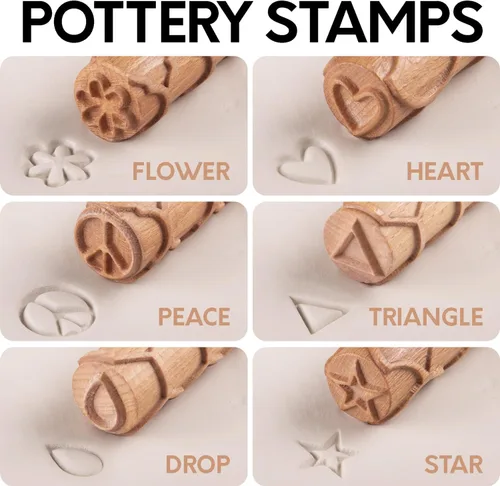 Miniatura 5 de Byllstore Rodillos de textura de arcilla extra grandes con sellos de cerámica, 3 rodillos de textura, 6 sellos de arcilla, paquete de 3