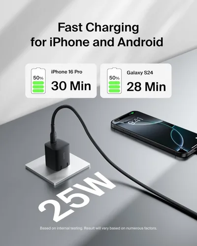 Miniatura 3 de Bloque de Carga USB C Belkin 25W – Carga Súper Rápida PD3.0 PPS - Samsung Galaxy S25, S24, Apple iPhone 17, Air, Pro, Pro Max, AirPods, Apple Watch