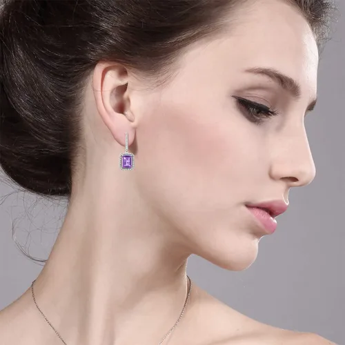 Miniatura 2 de Gem Stone King Aretes colgantes de plata de ley 925 con amatista morada para mujer