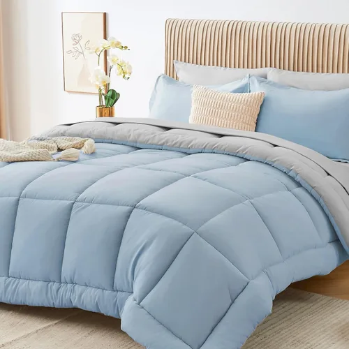 Miniatura 21 de Sasttie Juego de edredón tamaño individual, 5 piezas de cama reversible en una bolsa, juego completo de ropa de cama que incluye edredón, sábana