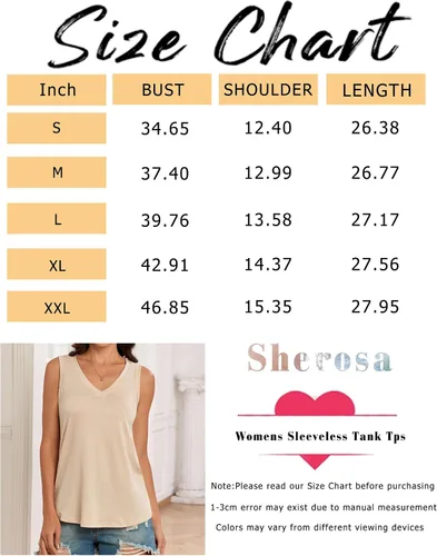 Miniatura 6 de Sherosa Camisetas sin mangas para mujer, cuello en V, para verano, a la moda, casuales, holgadas, sin mangas
